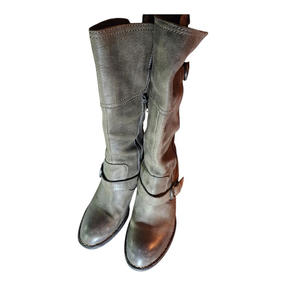 Born Gray Leather Buckle Zip Heeled Boots 8.5 - Picture 1 of 16